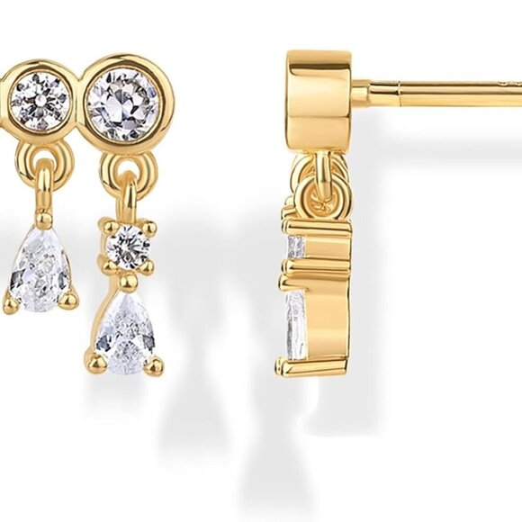 Jewelry - 14K Gold Plated Sterling Silver Drop Earrings Cubic Zirconia Women Gift